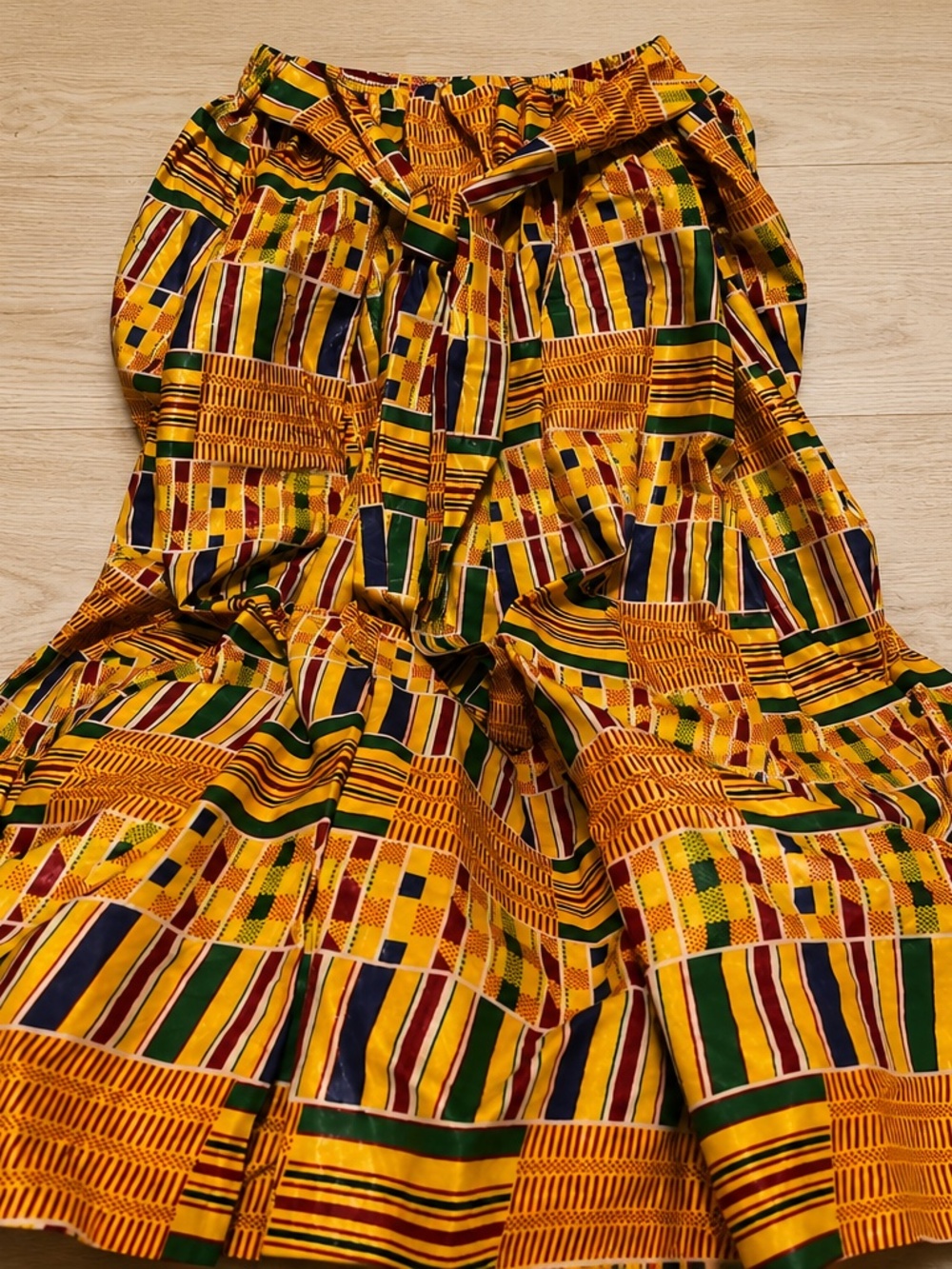 African Kente Print High Waist Full Circle Skirt Tie Waist Colorful Ankara Maxi